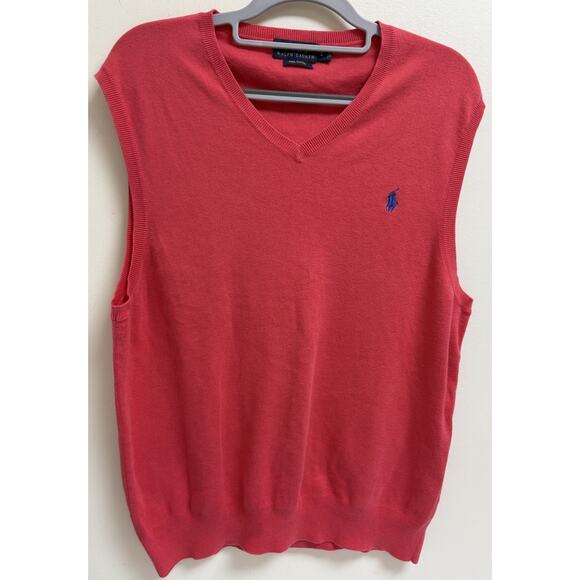 Polo Ralph Lauren Mens L Sweater Vest Pink Pima Cotton V Neck Pullover Knit - Picture 1 of 4